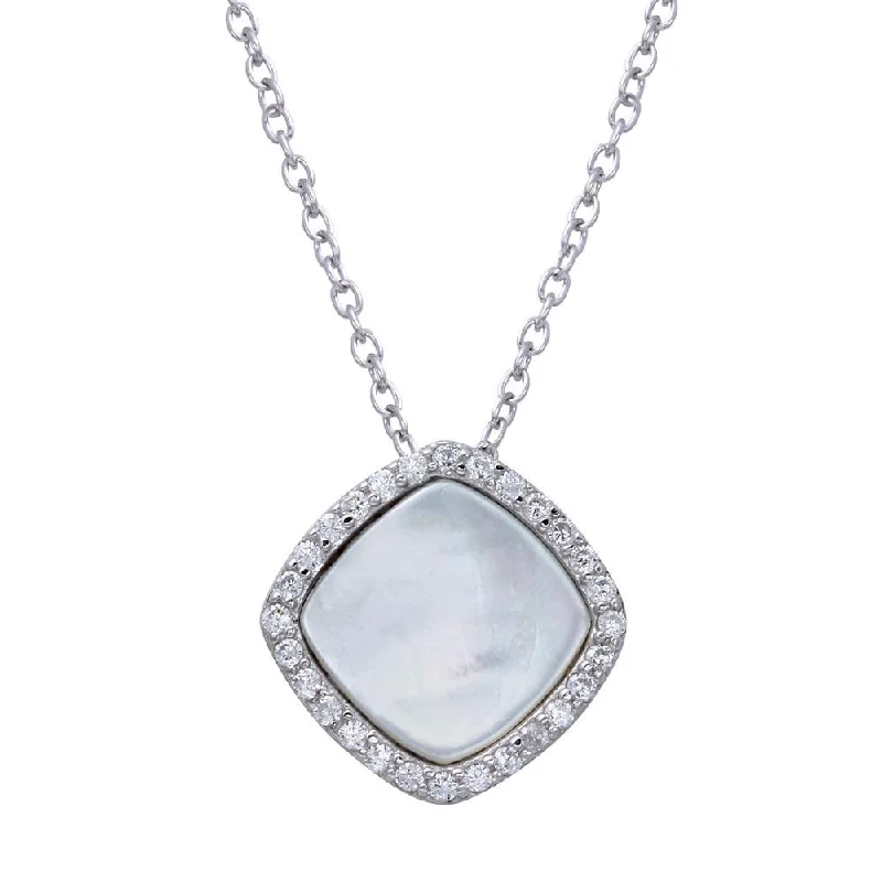 Rhodium Plated 925 Sterling Silver Opal Pendant Necklace with CZ - STP01650CLR