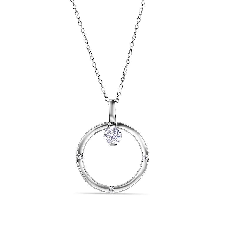 Rhodium Plated 925 Sterling Silver Ring Necklace with CZ - STP01592