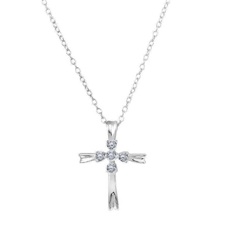 Rhodium Plated 925 Sterling Silver Simple Cross Necklace with CZ - BGP01231