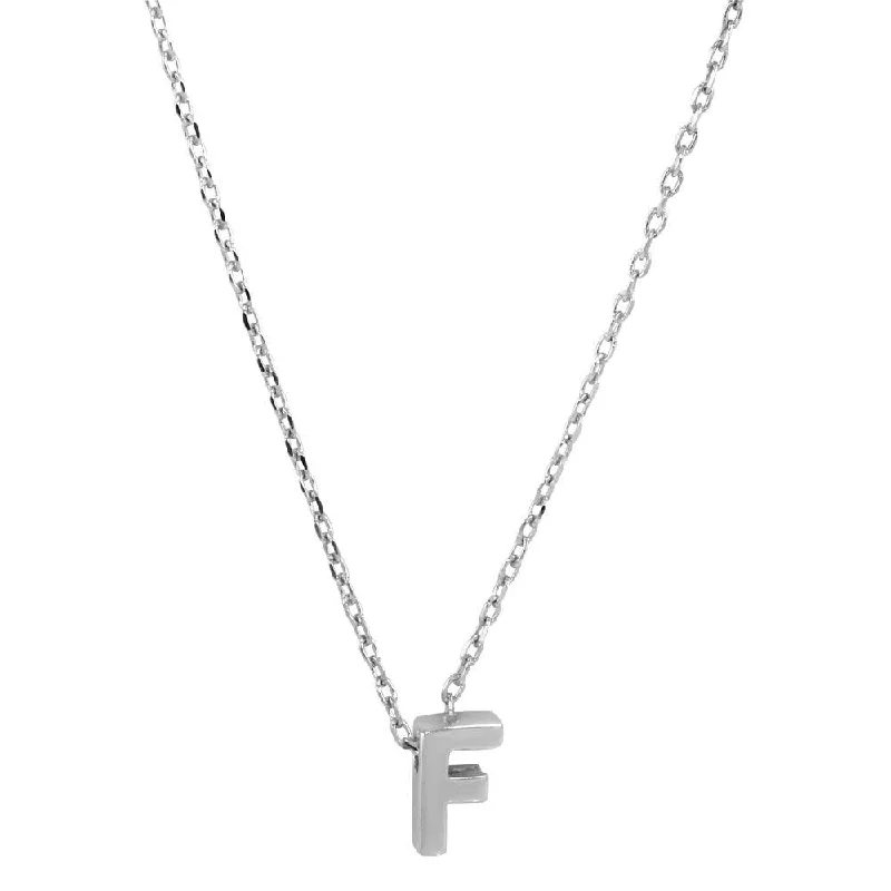 Rhodium Plated 925 Sterling Silver Small Initial F Necklace - JCP00001-F