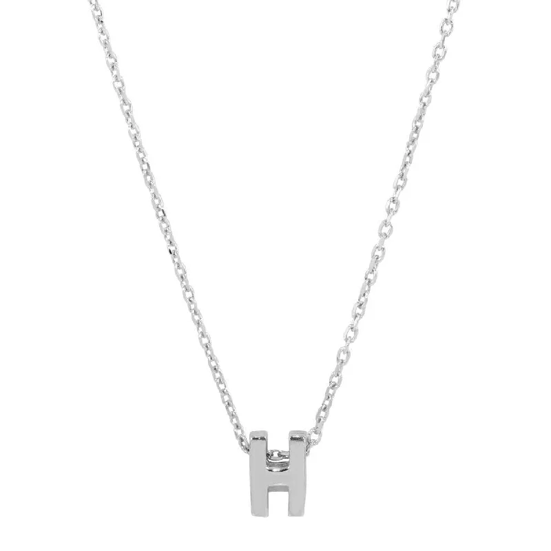 Rhodium Plated 925 Sterling Silver Small Initial H Necklace - JCP00001-H