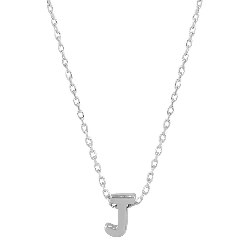 Rhodium Plated 925 Sterling Silver Small Initial J Necklace - JCP00001-J