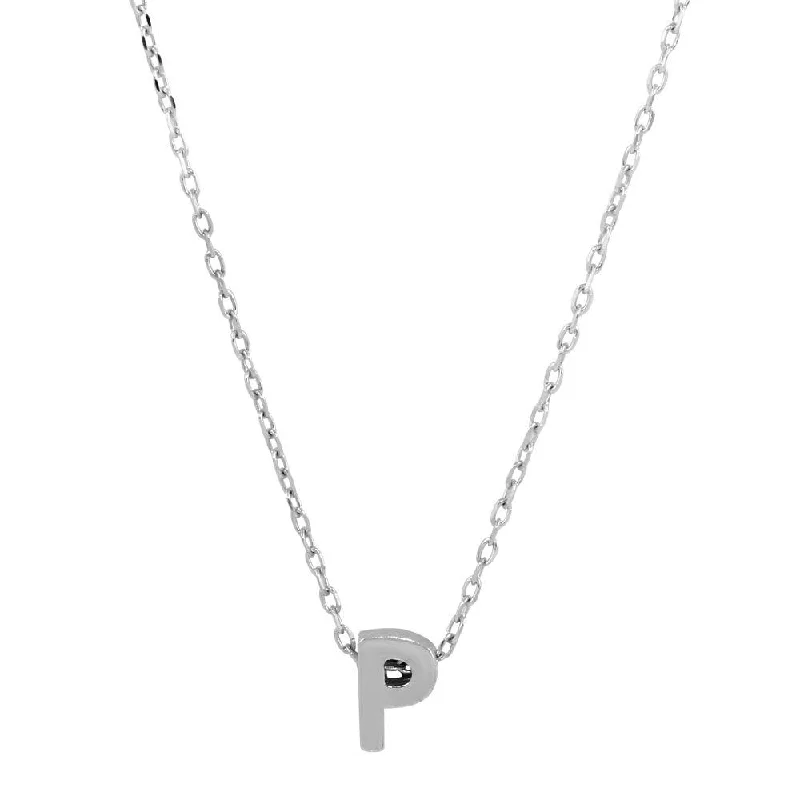 Rhodium Plated 925 Sterling Silver Small Initial P Necklace - JCP00001-P