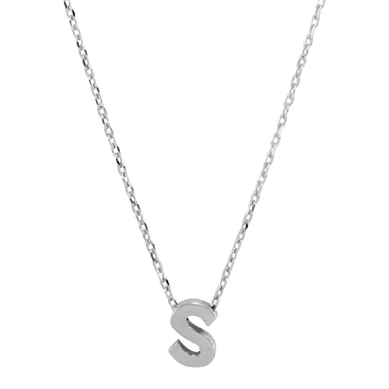 Rhodium Plated 925 Sterling Silver Small Initial S Necklace - JCP00001-S