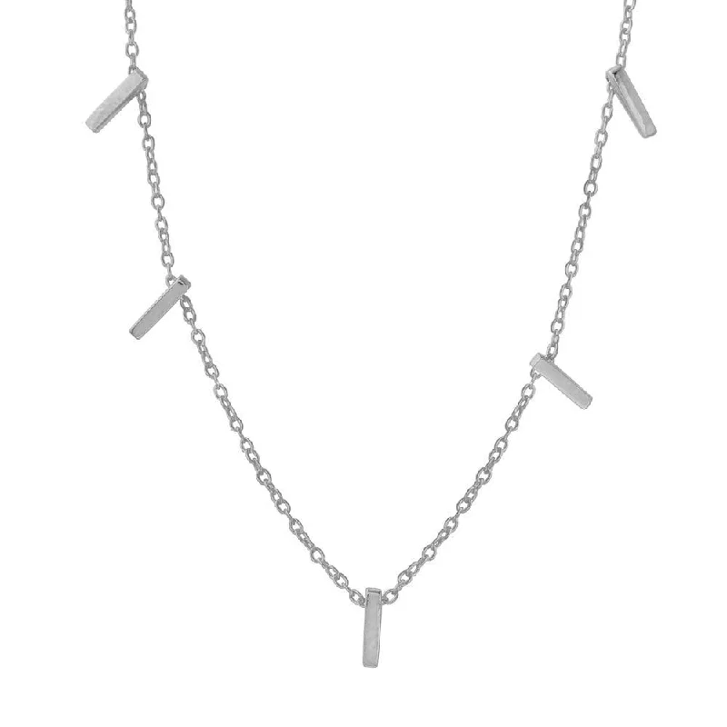 Rhodium Plated 925 Sterling Silver Small Multi Bar Necklace - STP01557RH