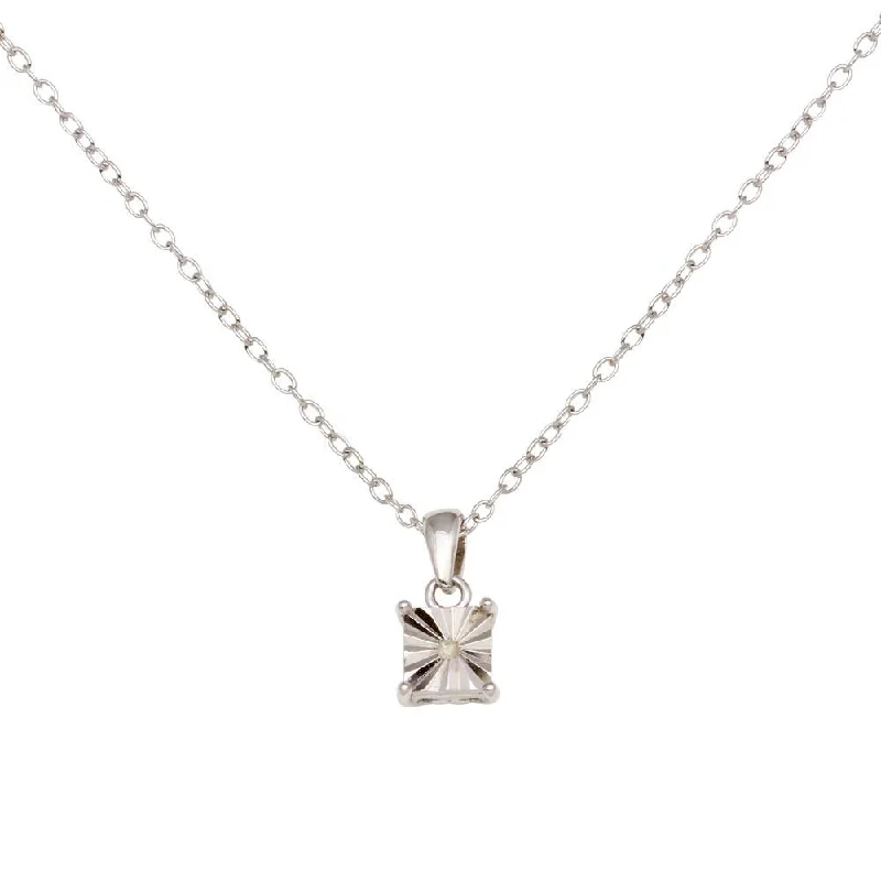 Rhodium Plated 925 Sterling Silver Square Pendant Necklace - STP01641