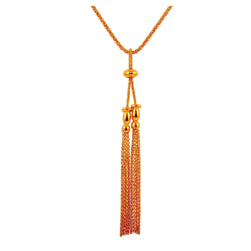 Rose Gold Plated 925 Sterling Silver Two Tassel Dangling Necklace - ARN00041RGP