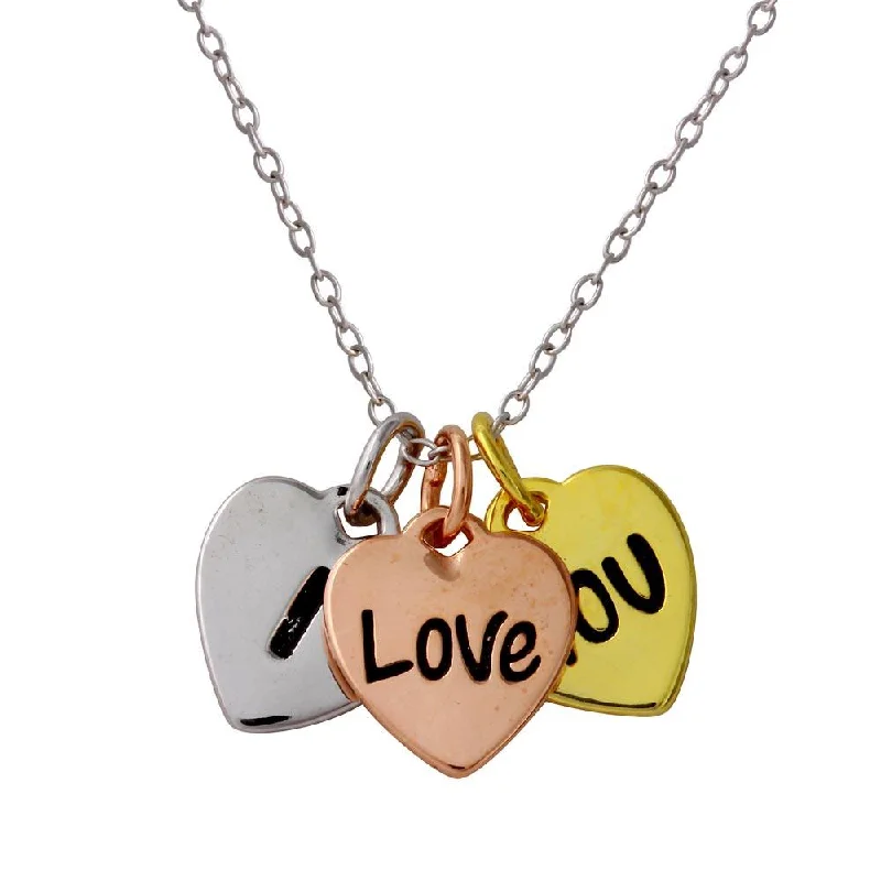 Three-Tone 925 Sterling Silver Plated I Love YOU Heart Necklace - STP01560TRI