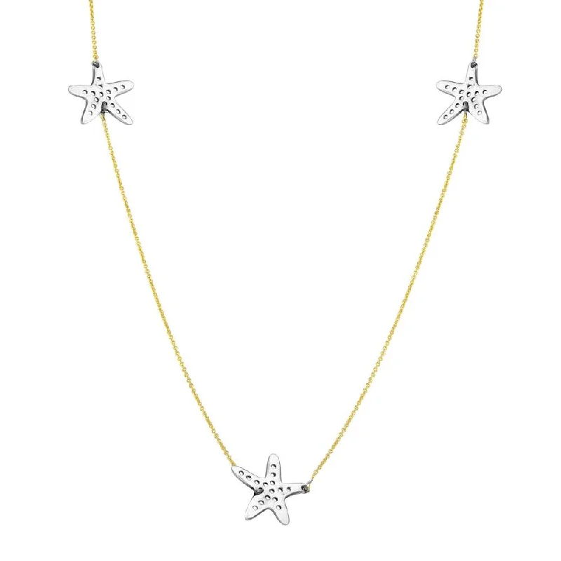 High Polished 925 Sterling SilverTwo Tone Starfish Necklace - DIN00021GP