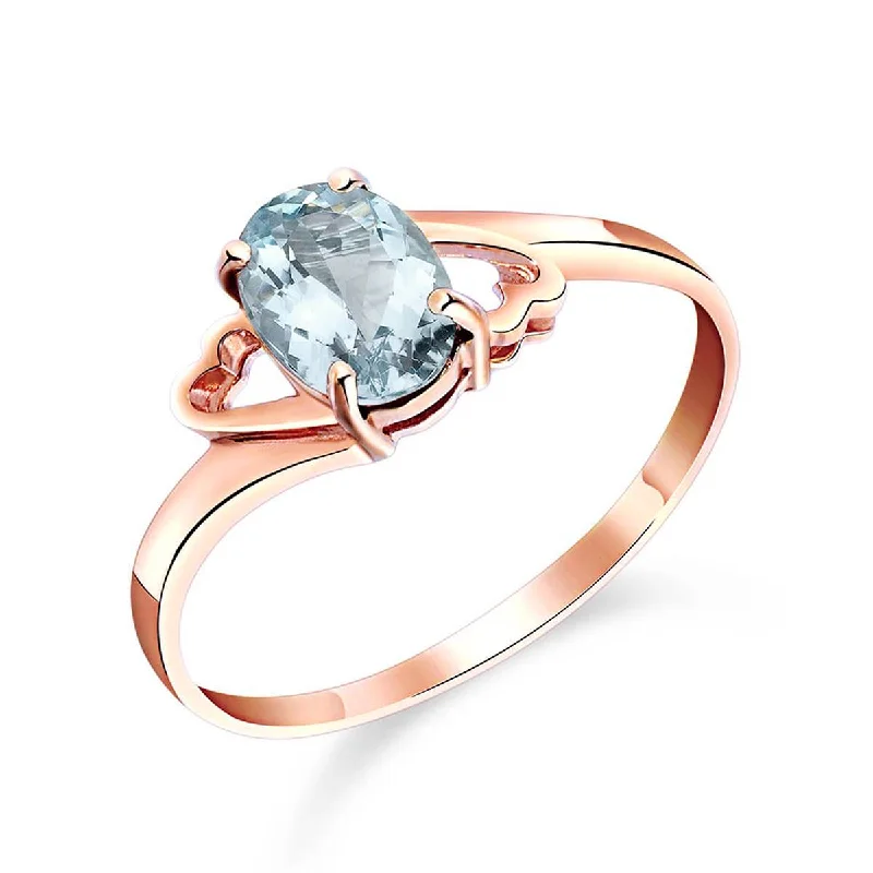 0.75 Carat 14K Solid Rose Gold Rings Natural Aquamarine