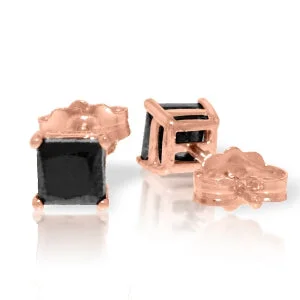 1 Carat 14K Solid Rose Gold Stud Earrings Natural Black Diamond