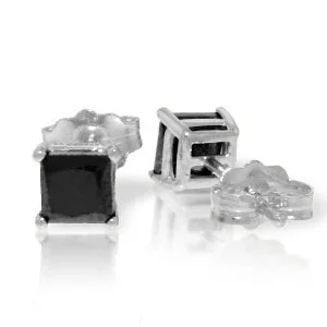 1 Carat 14K Solid White Gold Stud Earrings Natural Black Diamond