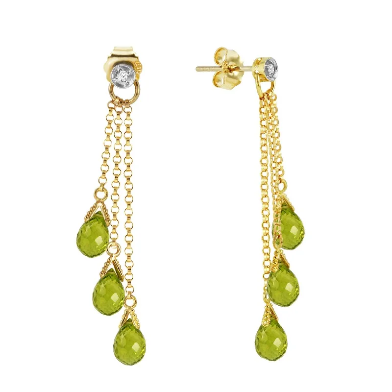 10.53 Carat 14K Solid Yellow Gold Chandelier Earrings Diamond Peridot