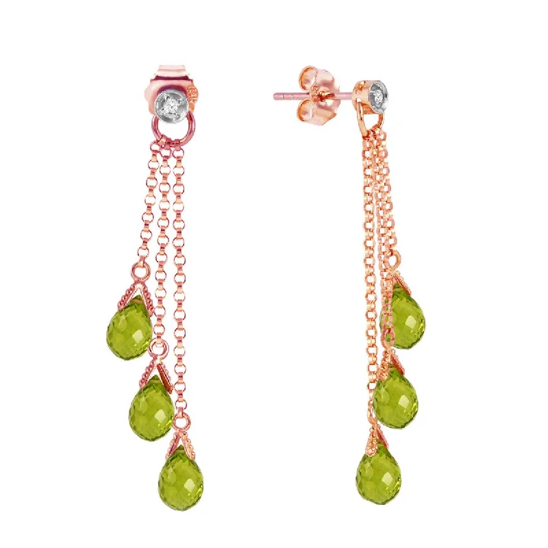 14K Solid Rose Gold Chandelier Earrings w/ Diamonds & Peridots