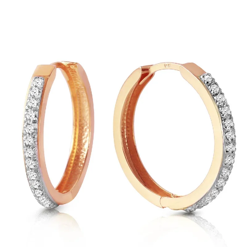 14K Solid Rose Gold Hoop Huggie Earrings Diamond