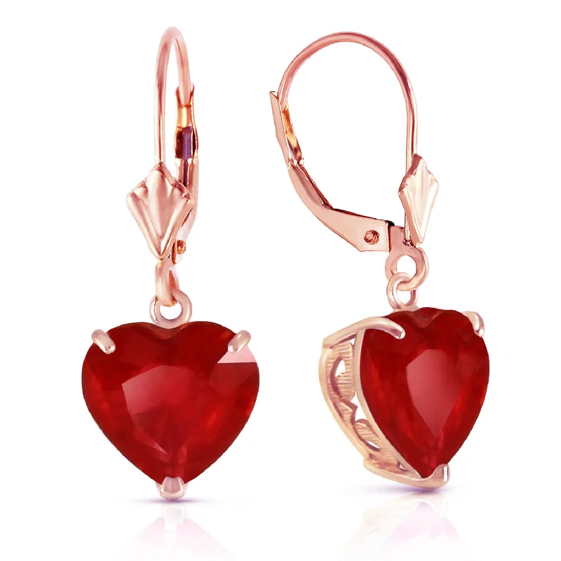 14K Solid Rose Gold Leverback Earrings Natural 10mm Heart Rubies