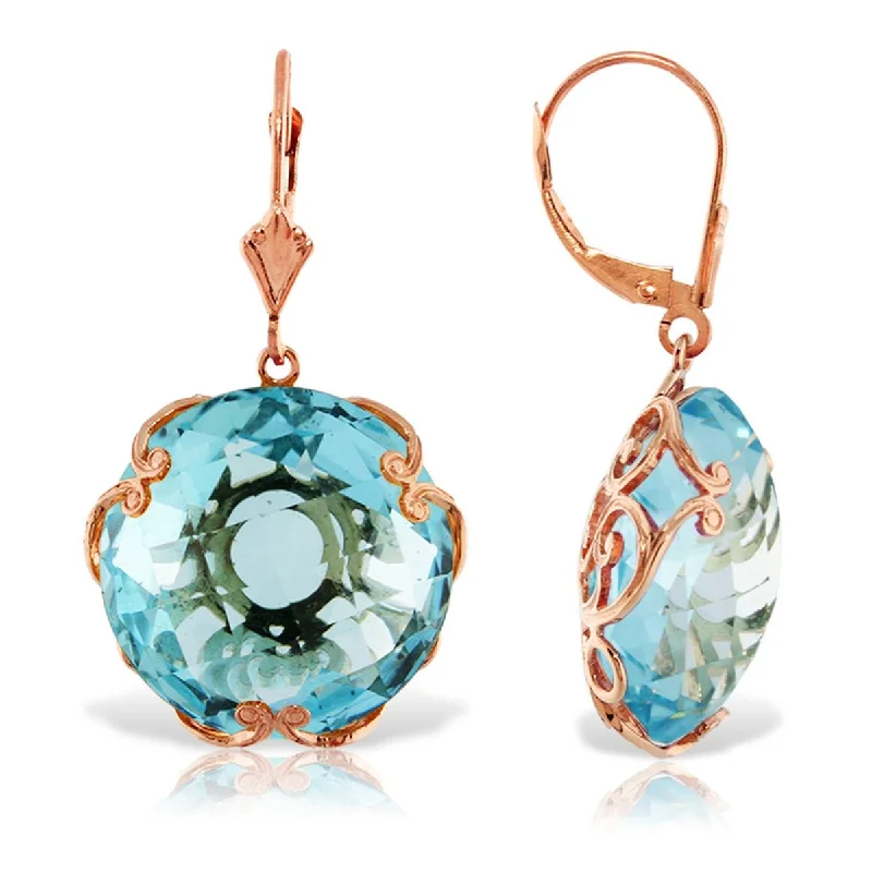 14K Solid Rose Gold Leverback Earrings Round Blue Topaz Jewelry