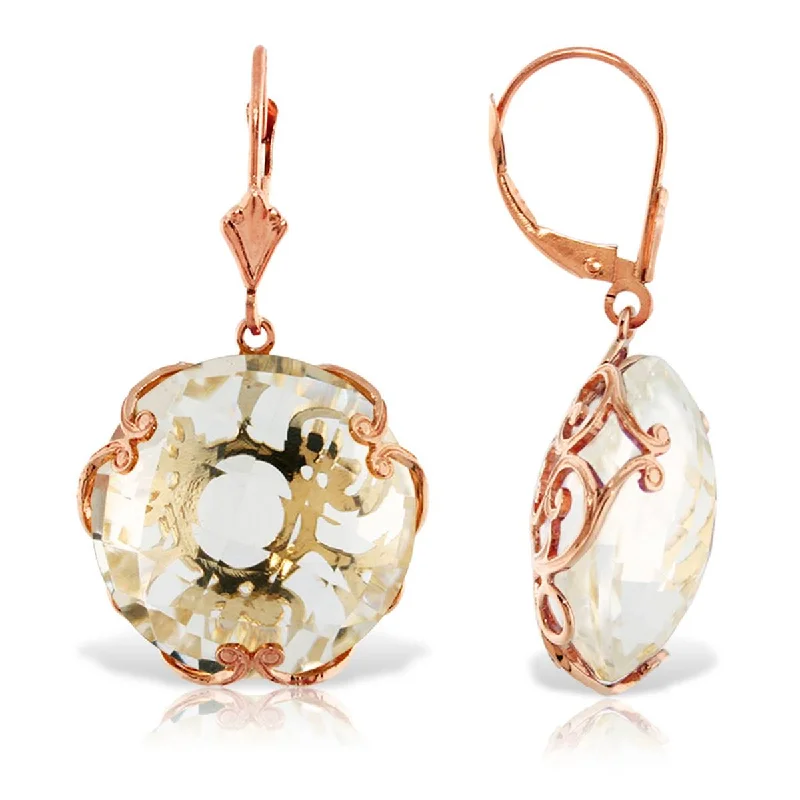 14K Solid Rose Gold Leverback Earrings Round White Topaz Certified