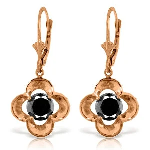 14K Solid Rose Gold Leverback Earrings w/ 1.0 Carat Black Diamond