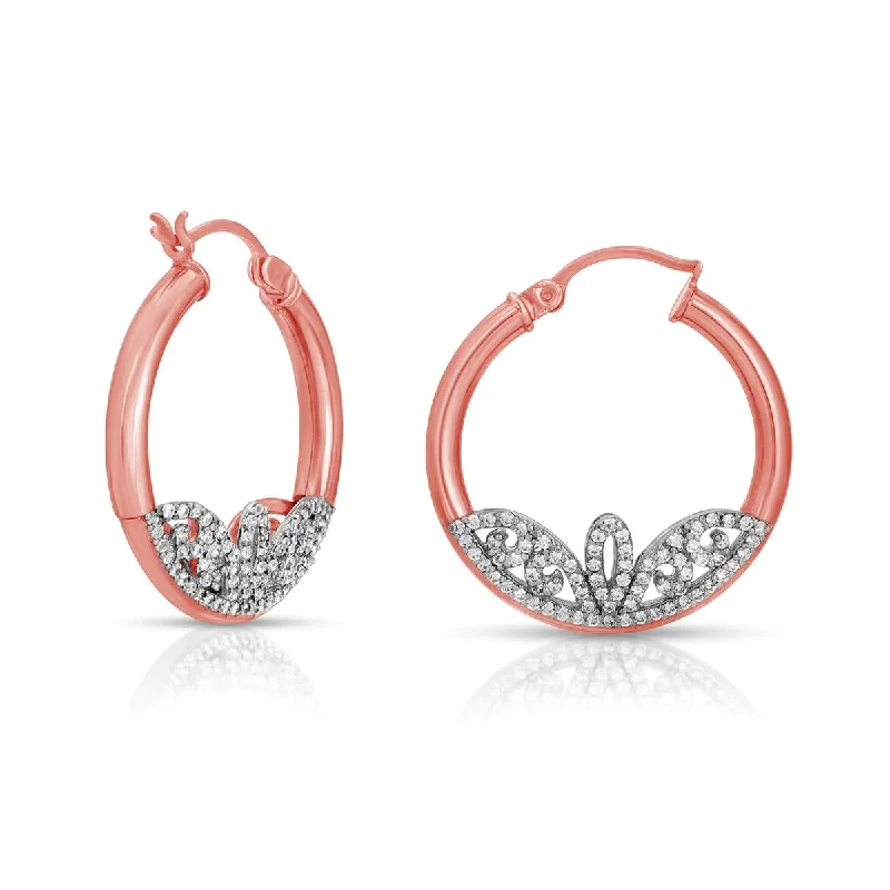 14k Solid Rose Gold Micro Pave Set Stunning 1.2 ct Cubic Zirconia Hoop Earrings 3.00 mm Tube 1 inch Diameter