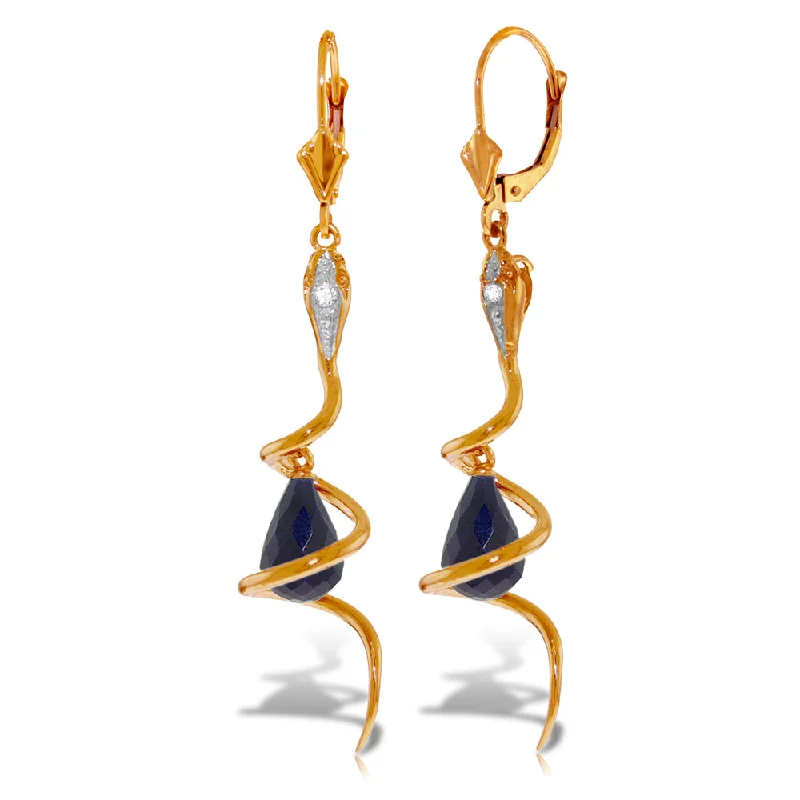 14K Solid Rose Gold Snake Earrings w/ Briolette Dyed Sapphires & Diamonds