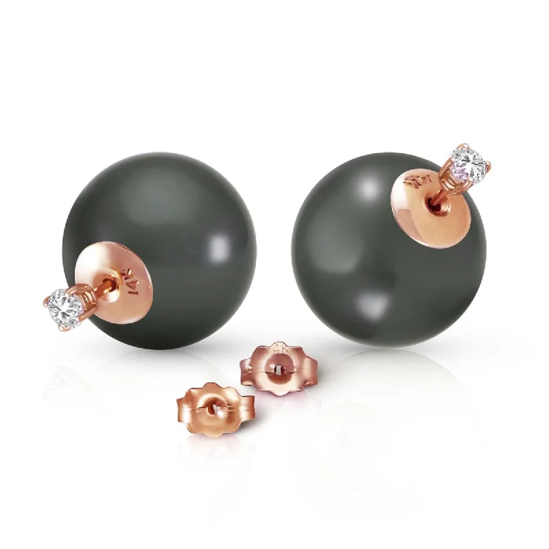 14K Solid Rose Gold Stud 0.40 Carat Natural Diamonds Earrings w/ Black Shell Pearls