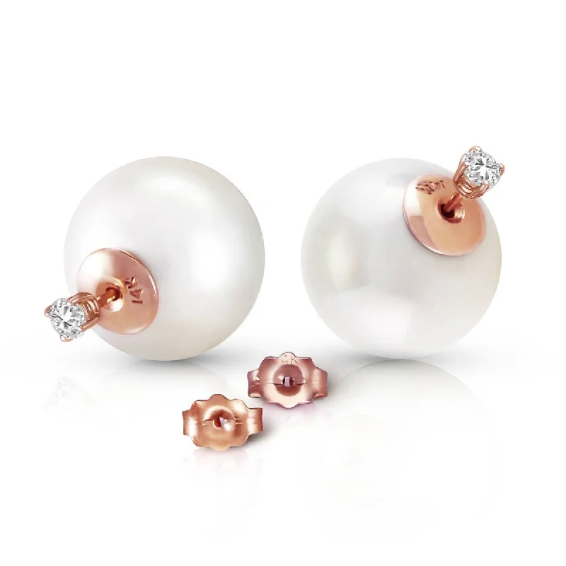 14K Solid Rose Gold Stud 0.40 Carat Natural Diamonds Earrings w/ White Shell Pearls