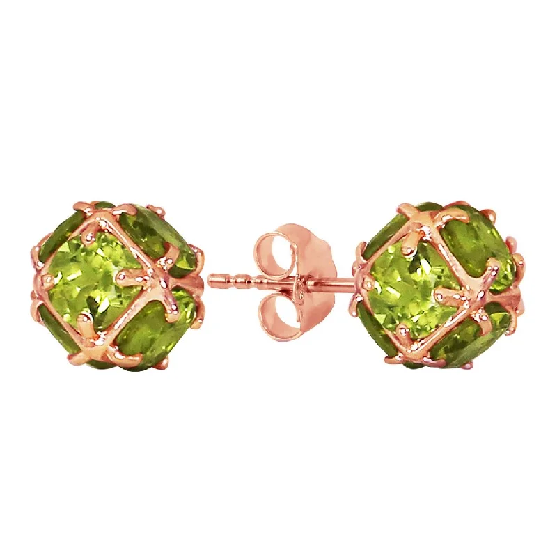 14K Solid Rose Gold Stud Earrings Natural Peridot