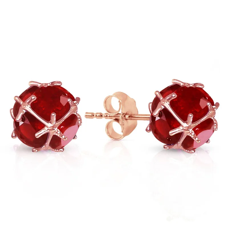 14K Solid Rose Gold Stud Earrings Natural Ruby Certified