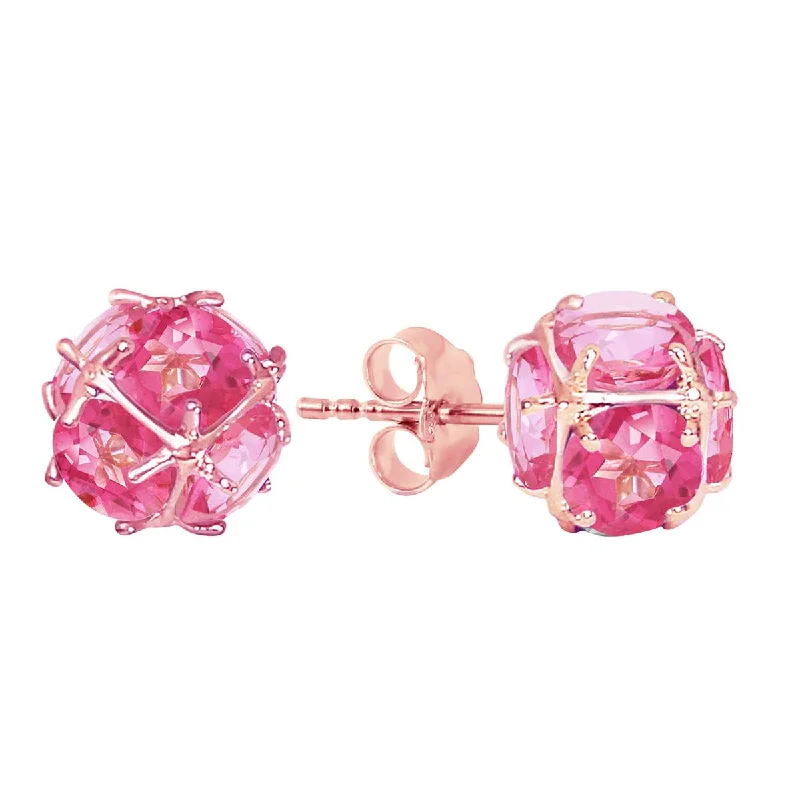 14K Solid Rose Gold Stud Earrings w/ Natural Pink Topaz