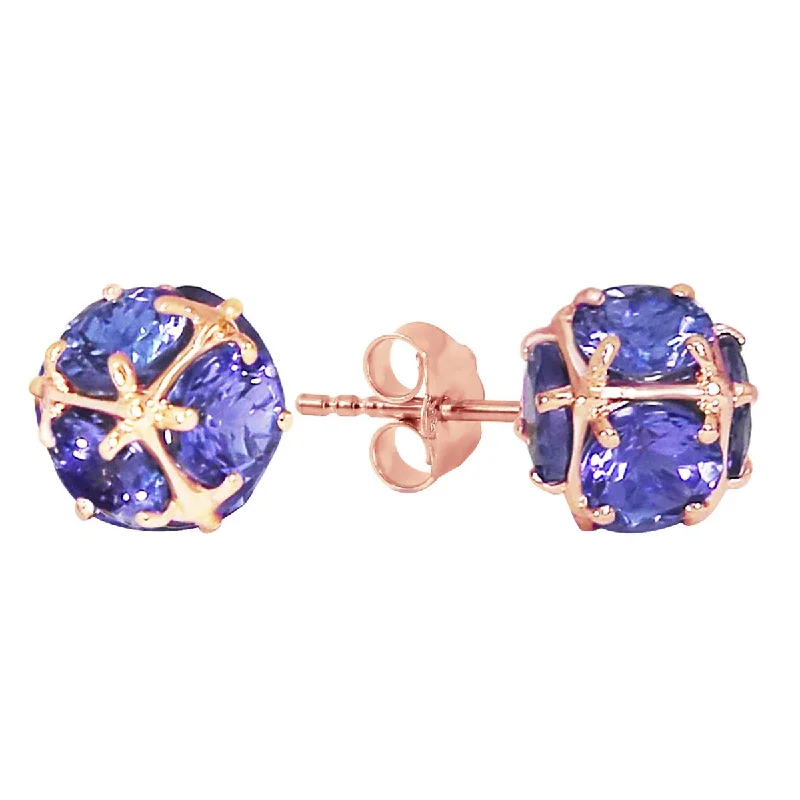 14K Solid Rose Gold Stud Earrings w/ Natural Tanzanites