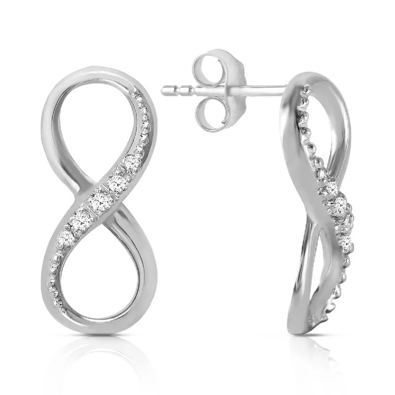 14K Solid White Gold Infiniti Earrings w/ Natural Diamonds