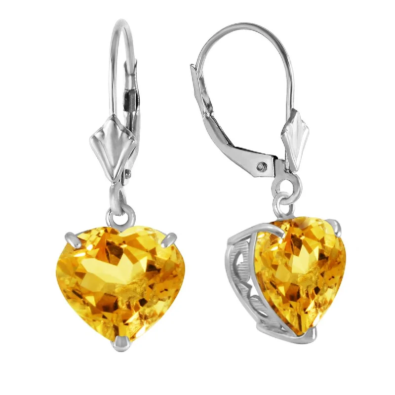 14K Solid White Gold Leverback Earrings Natural 10mm Heart Citrines