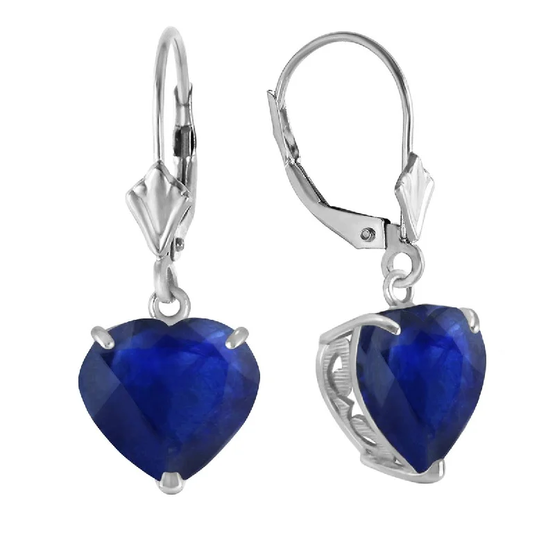 14K Solid White Gold Leverback Earrings Natural 10mm Heart Sapphires