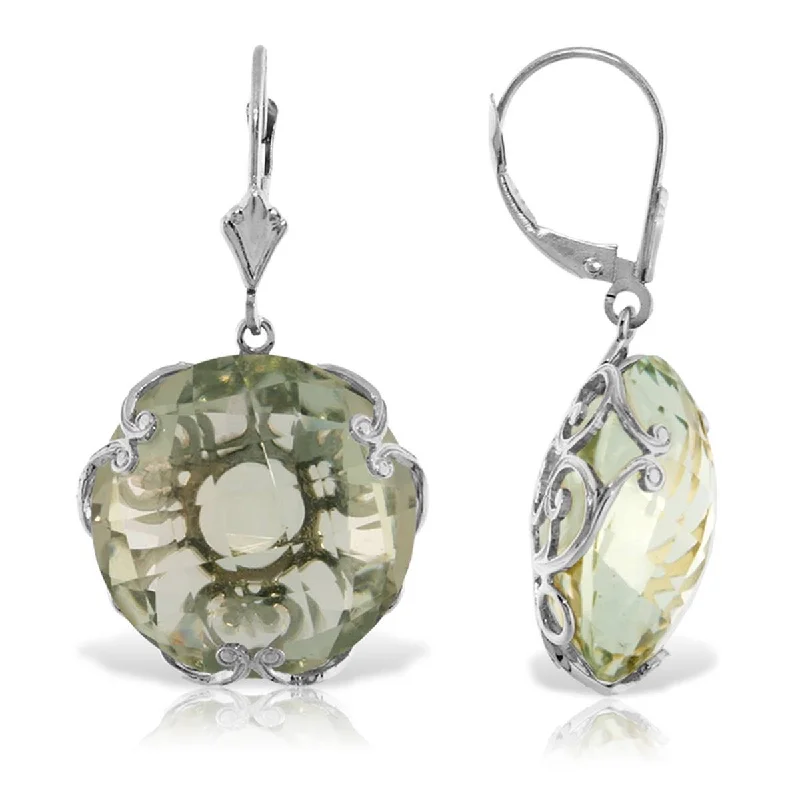 14K Solid White Gold Leverback Earrings Round Green Amethyst Jewelry