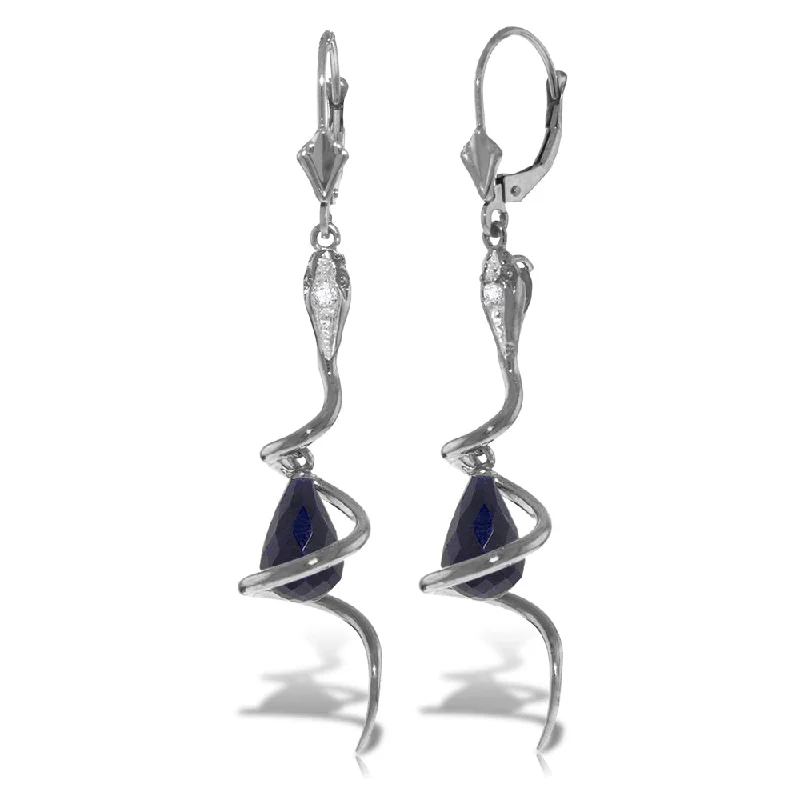 14K Solid White Gold Snake Earrings w/ Briolette Dyed Sapphires & Diamonds