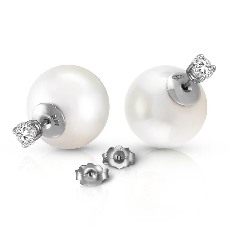 14K Solid White Gold Stud 0.80 Carat Natural Diamonds Earrings w/ White Shell Pearls