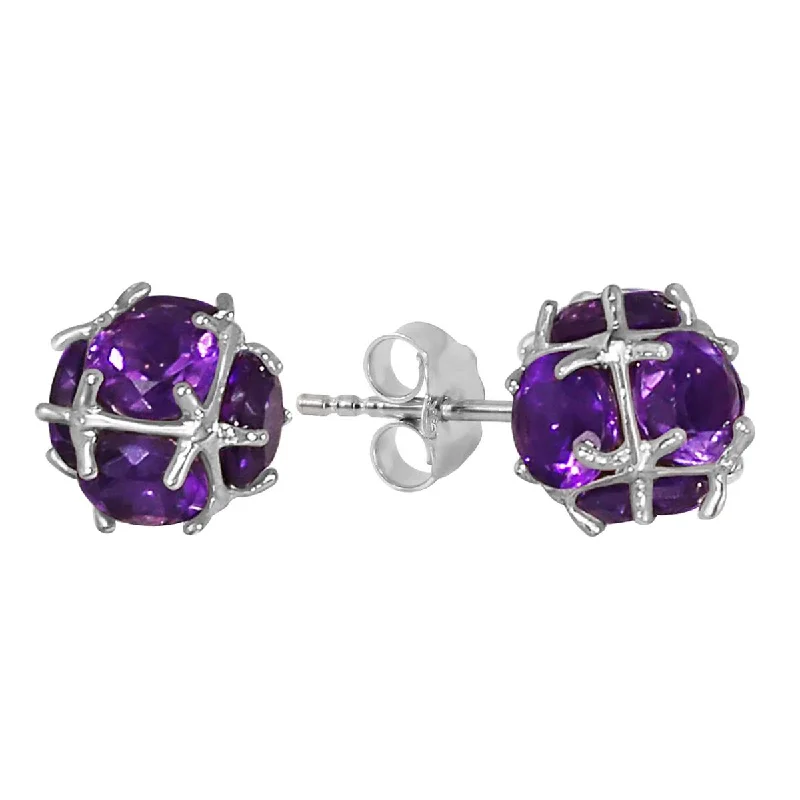 14K Solid White Gold Stud Earrings w/ Natural Amethysts