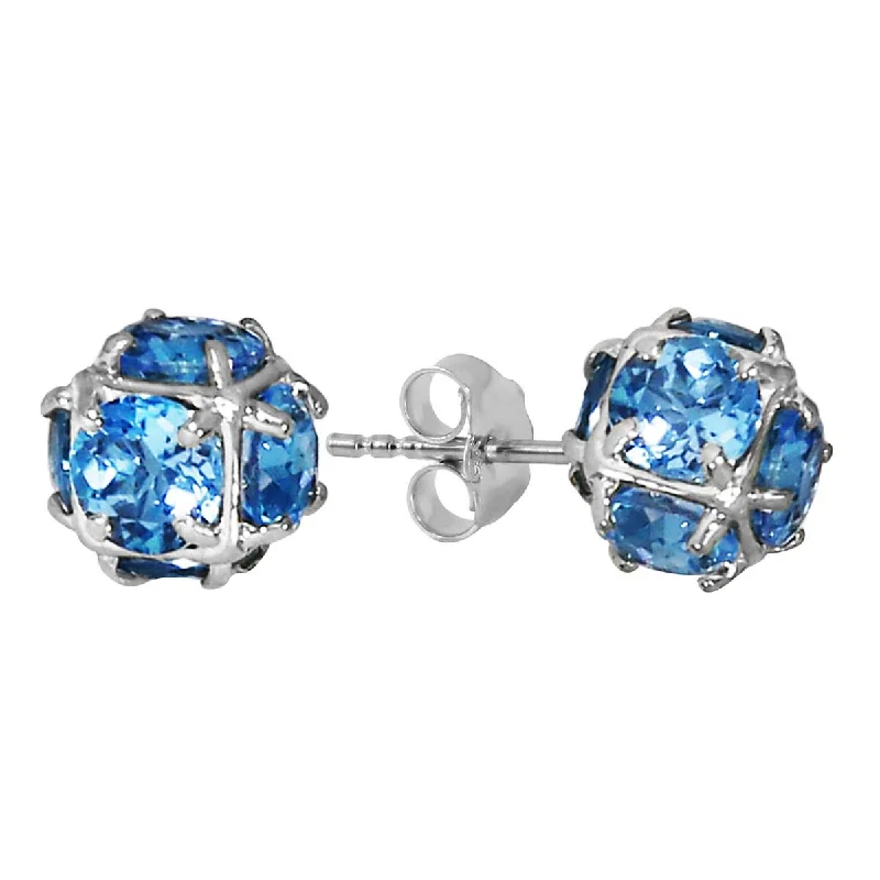 14K Solid White Gold Stud Earrings w/ Natural Blue Topaz