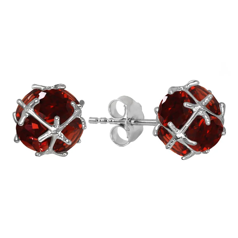 14K Solid White Gold Stud Earrings w/ Natural Garnets