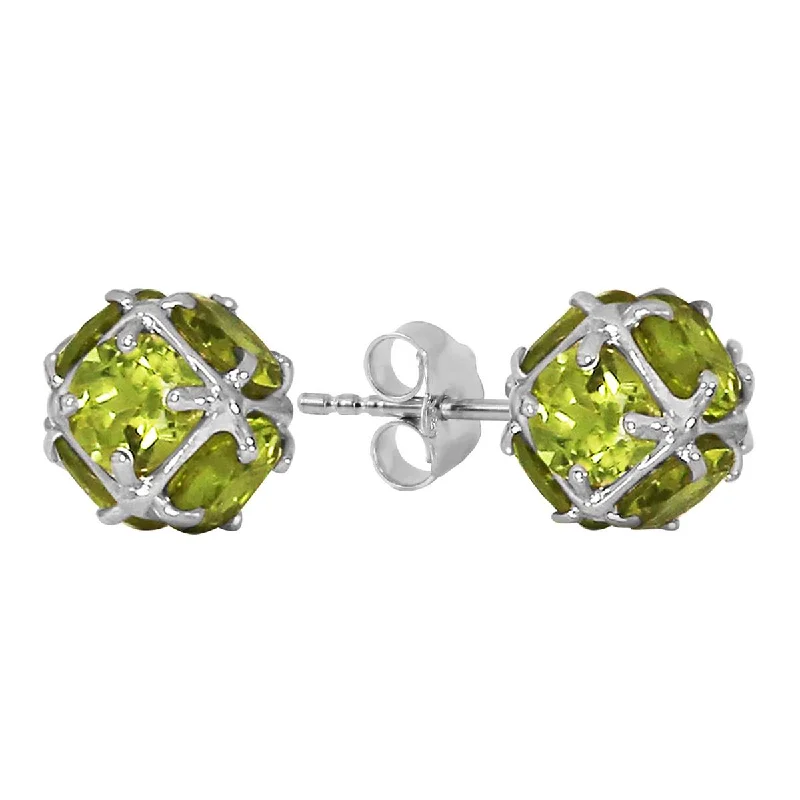 14K Solid White Gold Stud Earrings w/ Natural Peridots