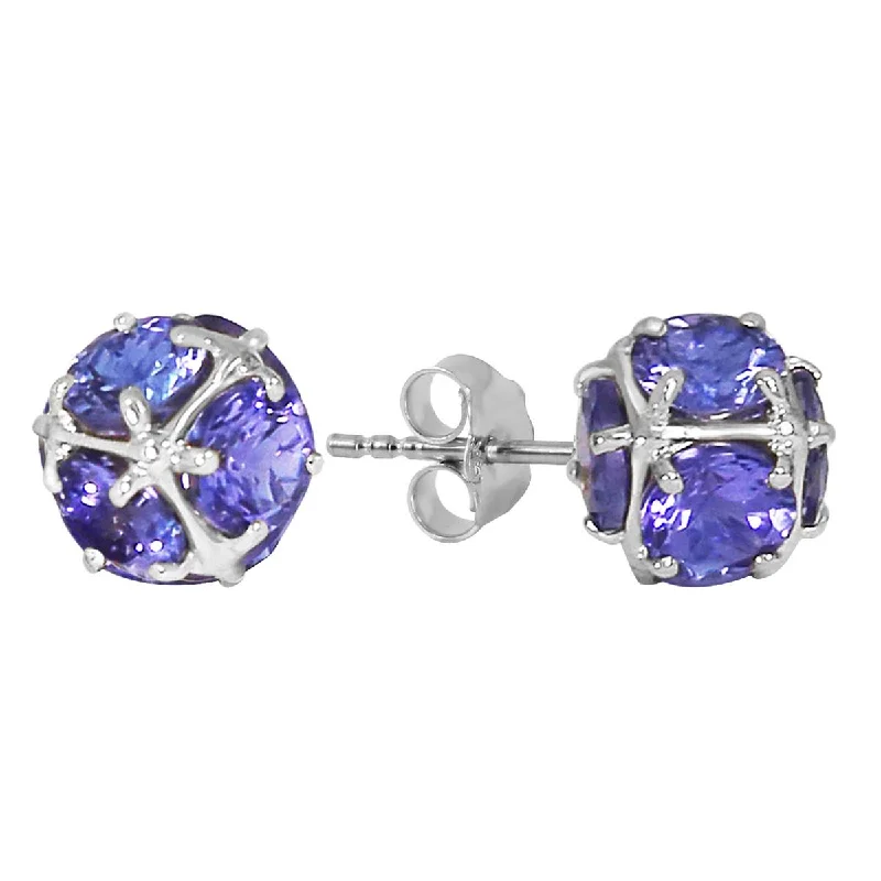 14K Solid White Gold Stud Earrings w/ Natural Tanzanites