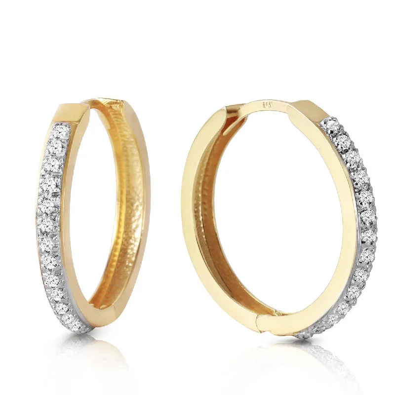 14K Solid Yellow Gold Hoop Huggie Natural Diamond Earrings