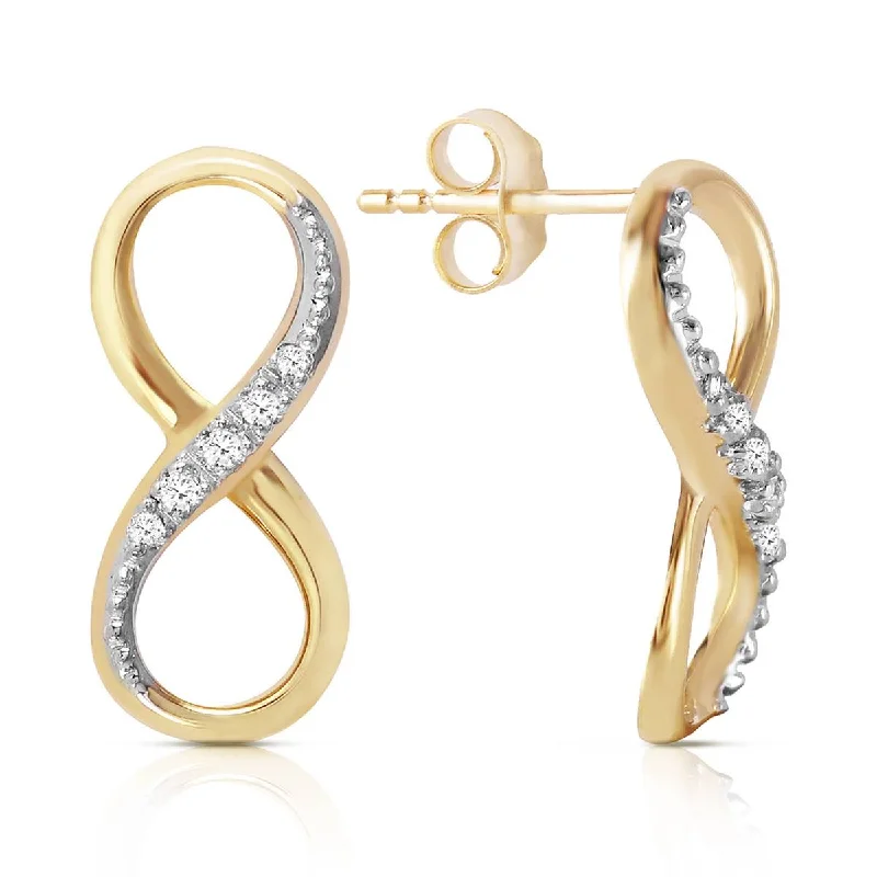 14K Solid Yellow Gold Infiniti Earrings w/ Natural Diamonds