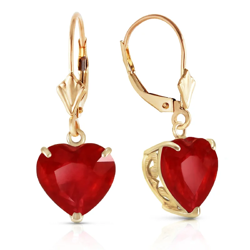 14K Solid Yellow Gold Leverback Earrings Natural 10mm Heart Rubies