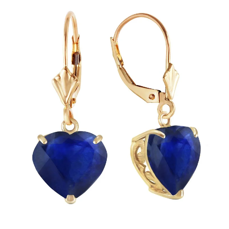 14K Solid Yellow Gold Leverback Earrings Natural 10mm Heart Sapphires