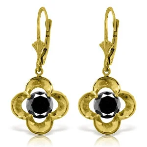 14K Solid Yellow Gold Leverback Earrings w/ 1.0 Carat Black Diamond