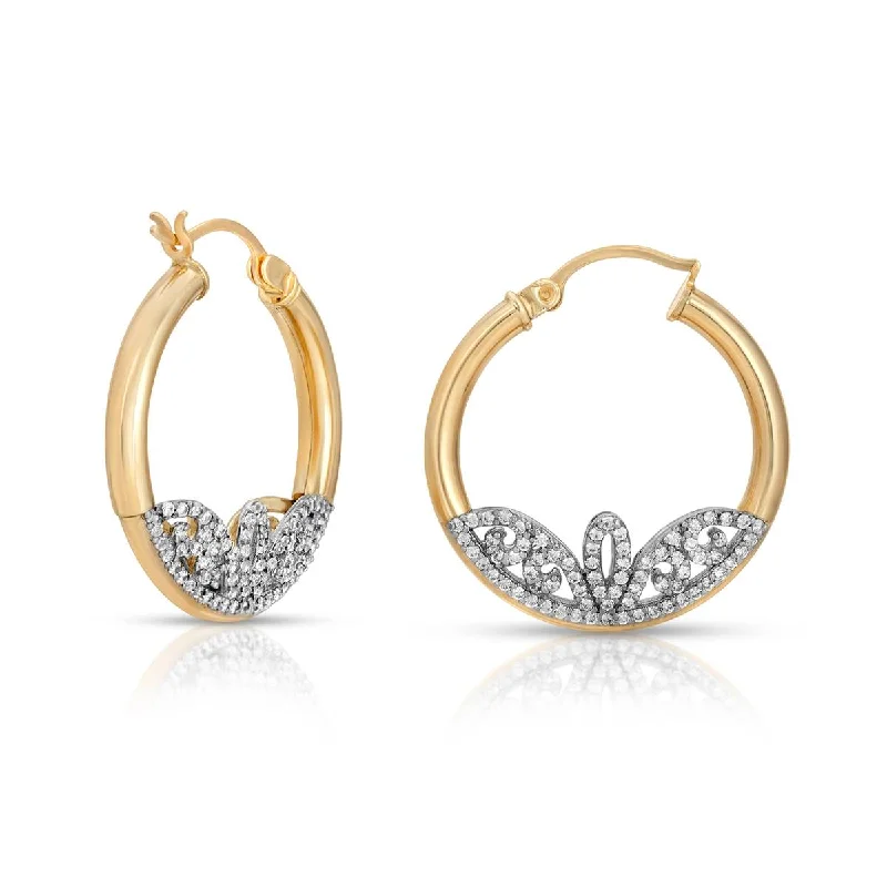 14k Solid Yellow Gold Micro Pave Set Stunning  1.20 ct Cubic Zirconia Hoop Earrings 3.00 mm Tube 1 inch Diameter