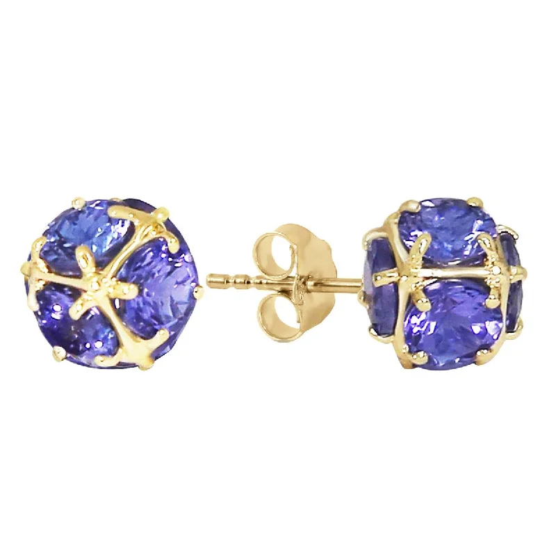 14K Solid Yellow Gold Stud Earrings w/ Natural Tanzanites