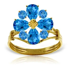 2.43 Carat 14K Solid Yellow Gold Love Theme Blue Topaz Ring